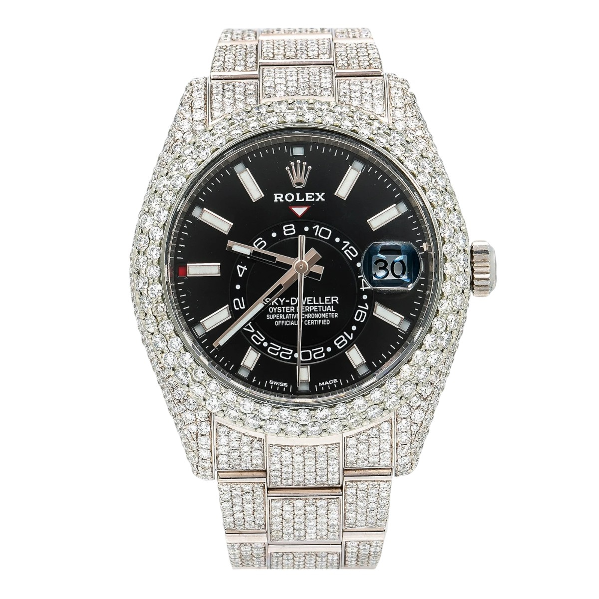 Men's Iced Out Watch | Rolex Sky-Dweller | 42mm | Oyster Bracelet