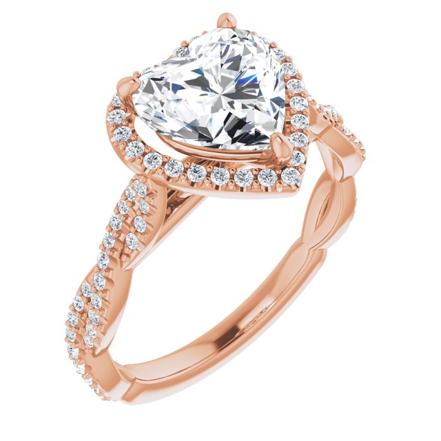 Item Code: ST064DLH, Warranty: 12 months, Ring Style: Birthstone, Metal: 14K Gold, Bridal: Bridal, Engagement, Setting Type: Halo, Width: 7/16in (11mm), Personalization: Yes, Jewelry Shape: Heart, Carat Weight: 2 ct, Type of Gemstone: Diamond, Shape: Heart, Round, Color: F, Clarity: VS1, Stone Setting Type: Prong, Shared Prong.