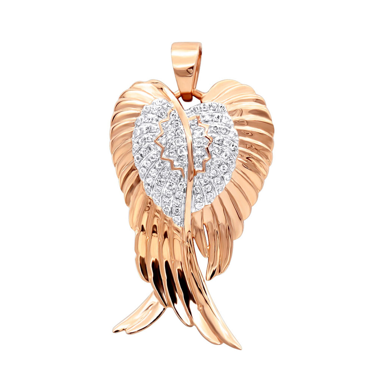 Item Code: 406987, Approx. Weight: 3.5 g, Warranty: 12 months, Pendant Type: Angel, Metal: 10K Gold, Width: 13/16in (20mm), Length: 1 7/16in (36mm), Carat Weight: 0.35 ct, Type of Gemstone: Diamond, Shape: Round, Color: H, Clarity: SI-I, Stone Setting Type: Pave.