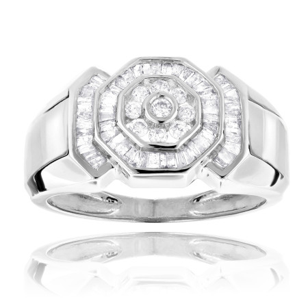 10K or 14K Gold Round and Baguette Diamond Men's Ring 0.6ct 404866