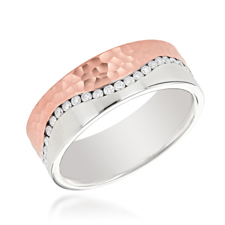 14K Gold Two Tone Men's Diamond Eternity Band Designer Ring by Luxurman 000313
