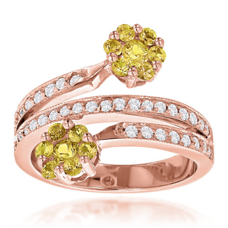 14K White Gold Right Hand Diamond Ladies Ring 1ct Yellow Topaz 501539