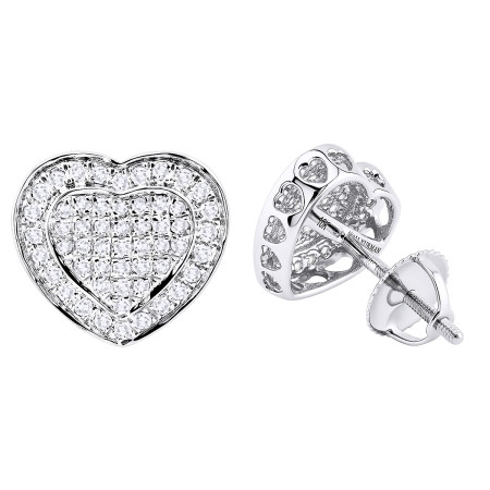 Diamond Heart Earrings Studs: 10k Gold Pave Diamonds 0.5ct 501497