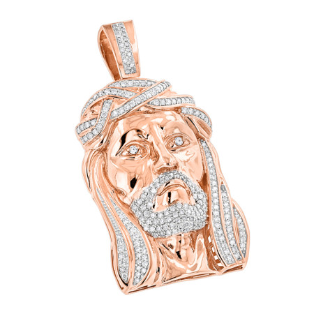 Real Hip Hop Large 14K Yellow Gold Diamond Jesus Face Pendant 7ct 004974