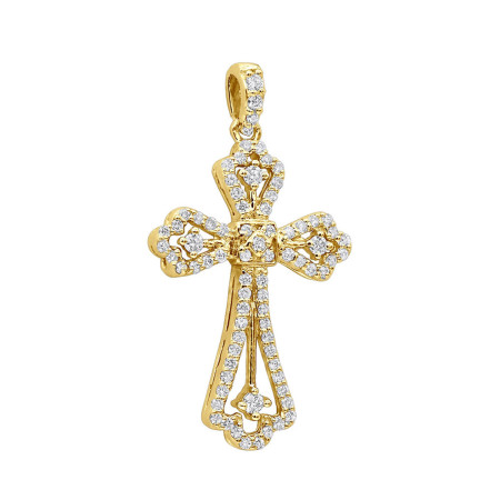 14K Gold Round Diamond cross necklace 0.70ct 008775