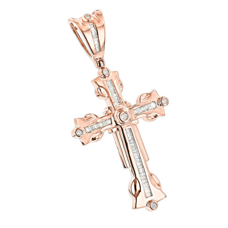 Round Baguette Diamond Cross Pendant 0.5ct 10K Gold 406507