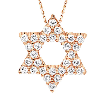14k Gold Pave Diamond Star of David Necklace Jewish Pendant with Chain 0.65ct 000806