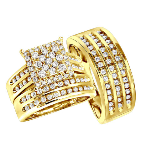 His and Hers Diamond Engagement Trio Ring Set 14k Gold 1.5CT by Luxurman 803114