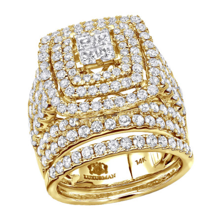 Oversized 4 Carat Round Princess Cut Diamond Engagement Ring Set 14k Gold 803145