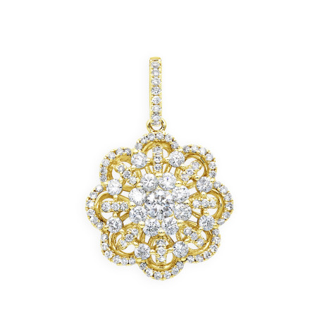Vintage 18K Gold Flower Cluster Diamond Pendant for Women 1.25ct LUXURMAN 803131