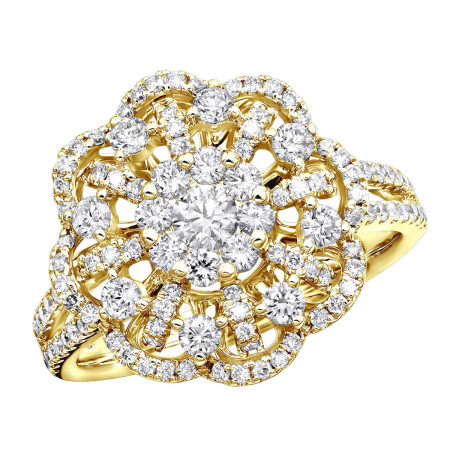Vintage 18K Gold Flower Cluster Diamond Ring for Women 1.25ct by Luxurman 803110