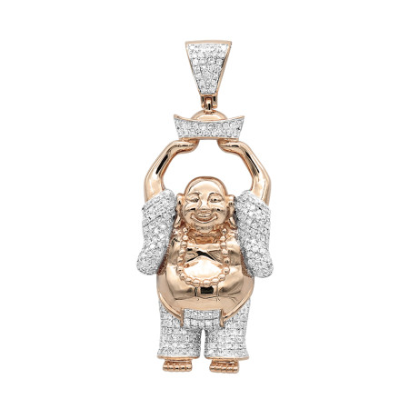 Large 1 Carat Solid 10k Gold Smiling Diamond Buddha Pendant For Men 407001
