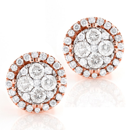 5 Carat Look Round Diamond Cluster Earrings 14K Gold Studs 1 ct Halo Design 890583