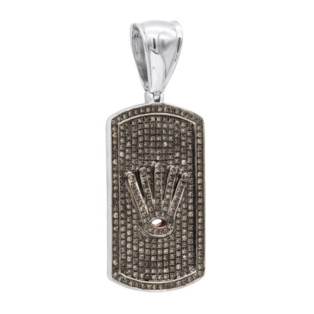 Unique 1ct Champagne Diamond Dog Tag Pendant With Crown 10k Gold Iced out Design 407099