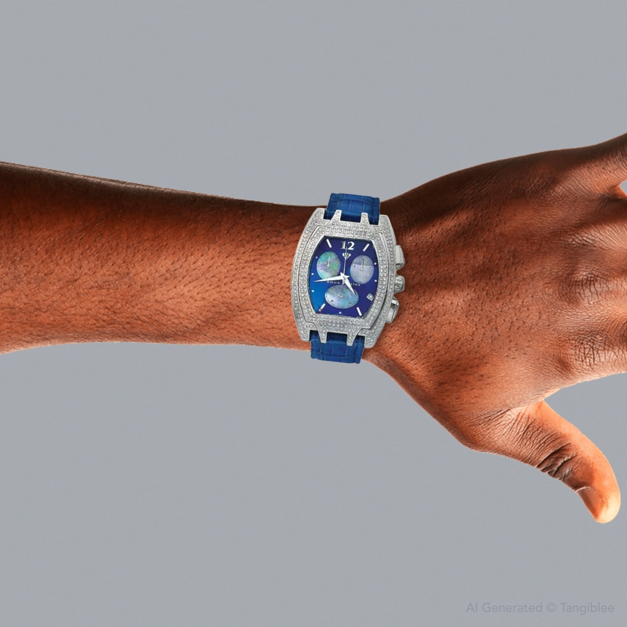 Aqua Master Iced Out Men's Diamond Watch 3.50ct Blue 963962