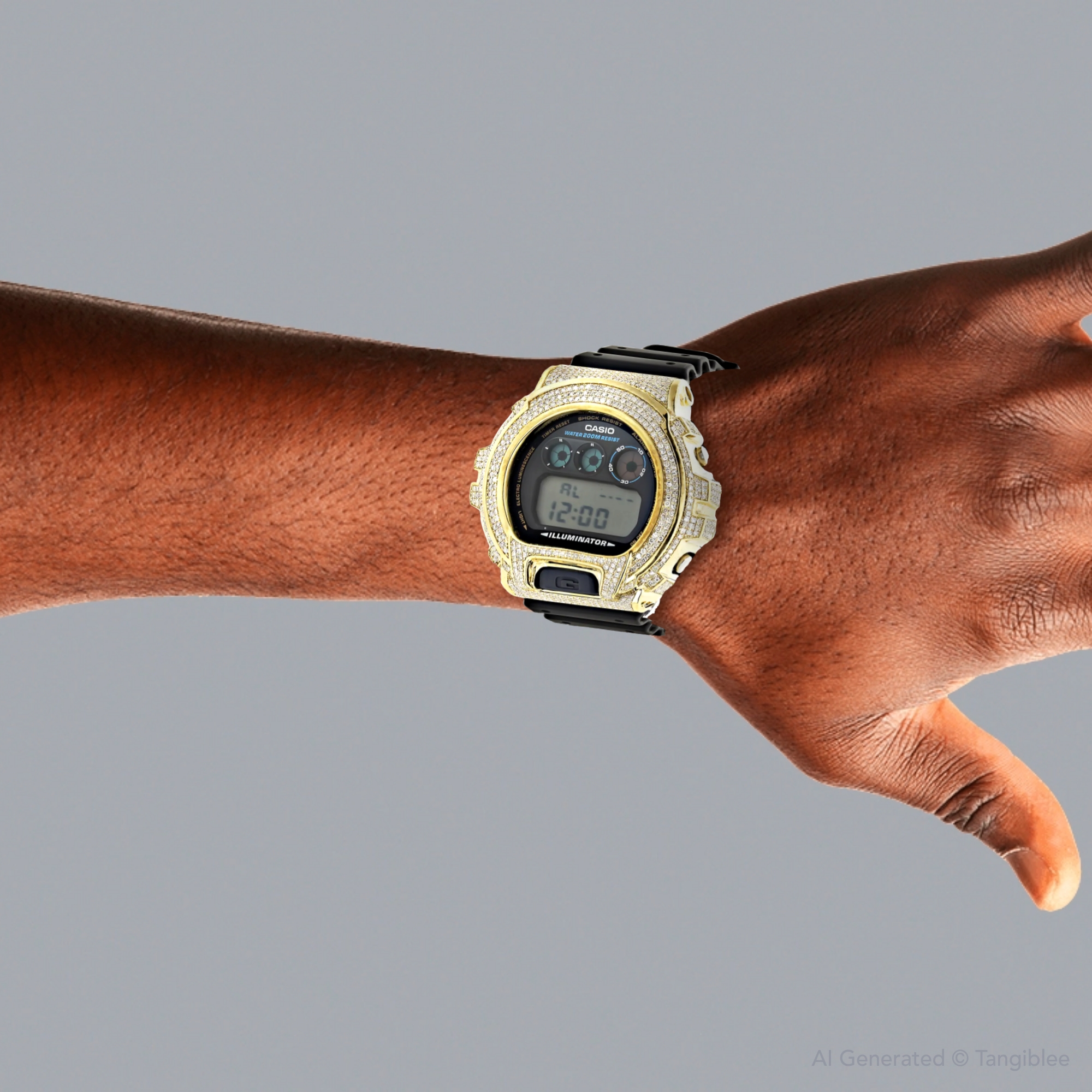 G-Shock Men's Diamond Watch 5.25ct Yellow Gold Plated Sterling