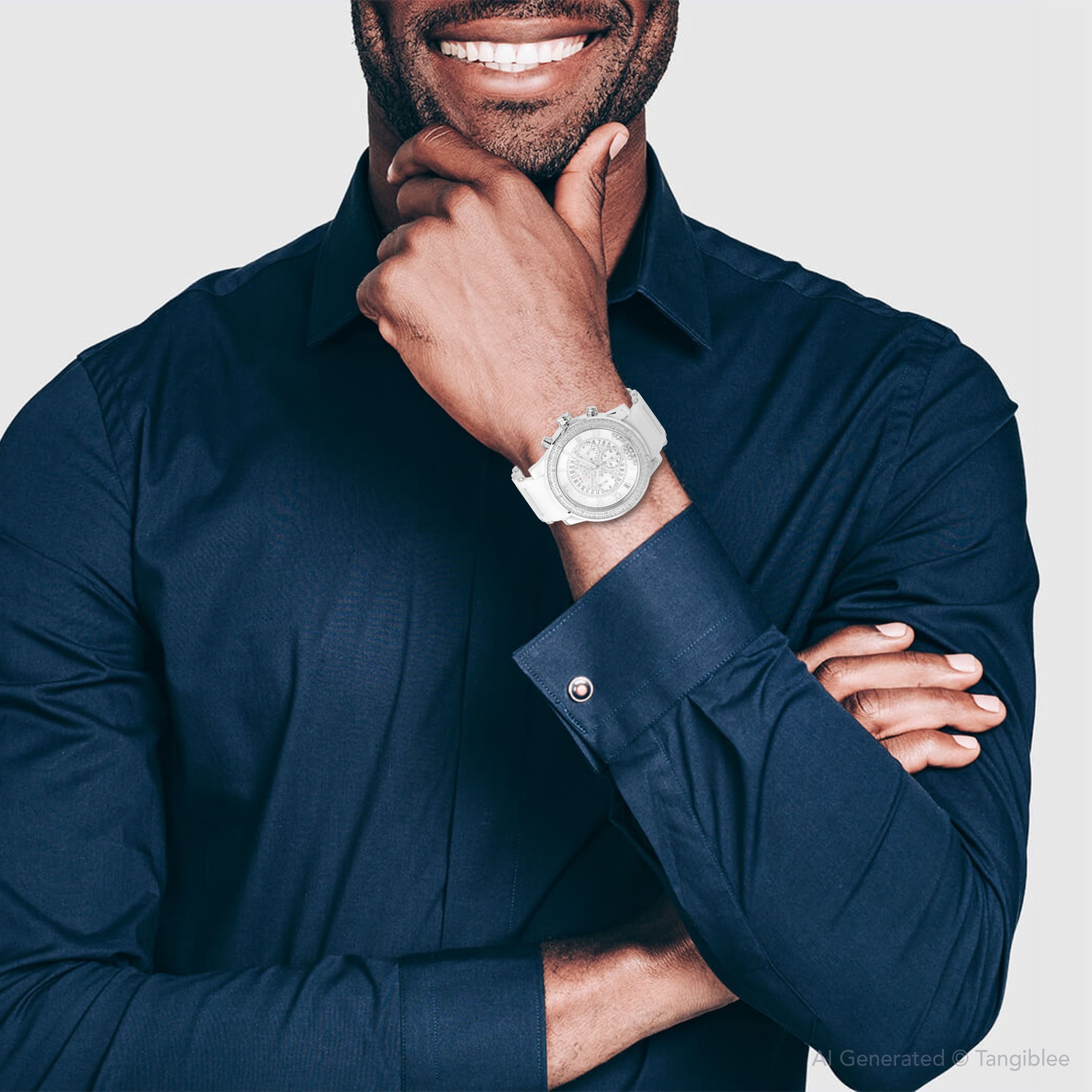 White Jojino Mens Diamond Watch Floating Stones Rubber Band