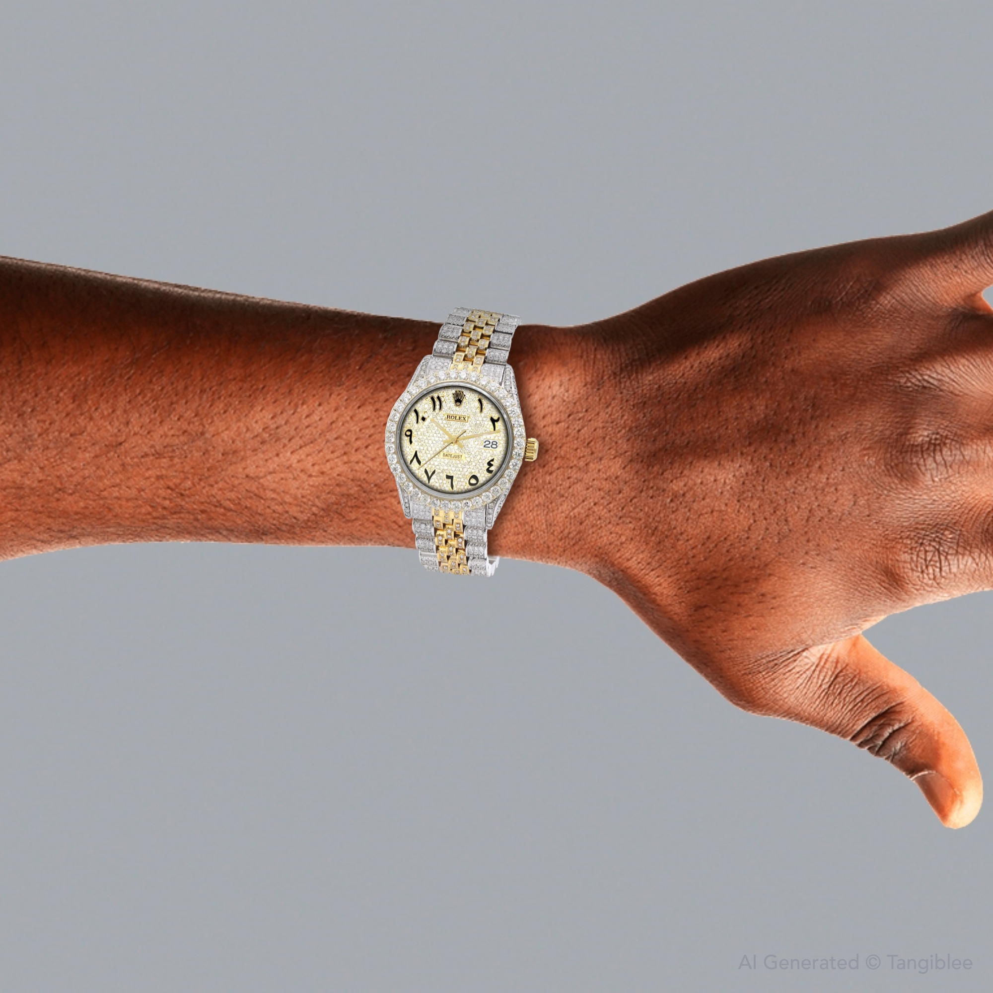 Two-Tone Diamond Watch Rolex Datejust 36mm Iced Out Arabic Dial