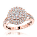 1 Carat 14K Gold Double Halo Cluster Diamond Engagement Ring by Luxurman