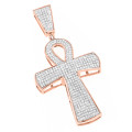10K Gold Iced Out Egyptian Ankh Cross Diamond Symbol of Life Pendant 0.85ct