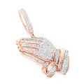 Religious Charm: 10K Solid Gold Praying Hands Pendant with Diamonds 0.9ct