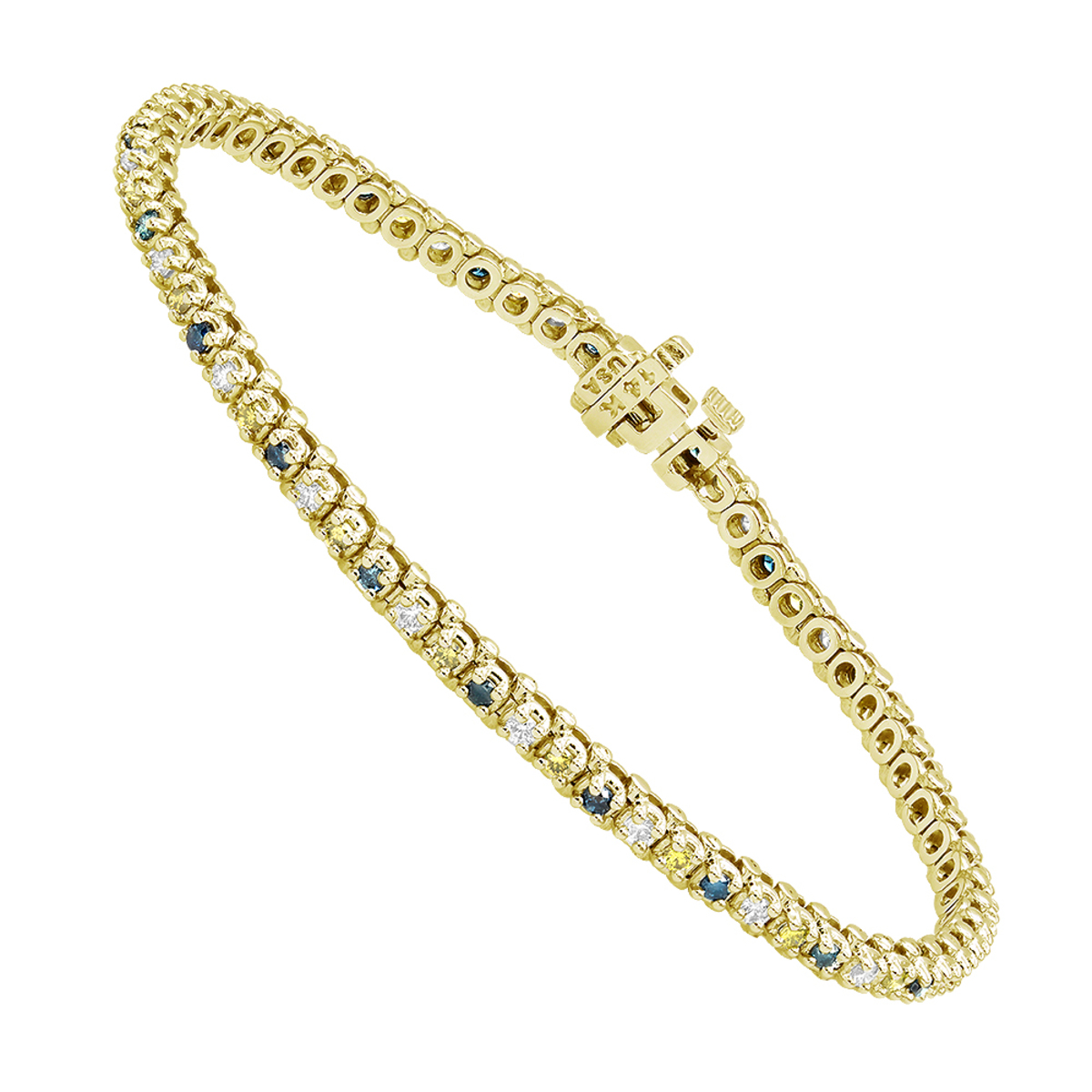 Unique 14K Gold Yellow White Blue Diamond Tennis Bracelet for Women 1