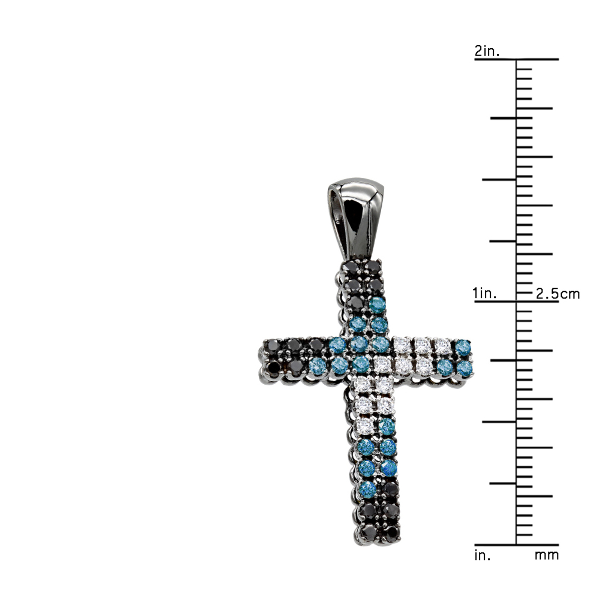 thumbnail image 2 of Black & Blue Jewelry Co. Stainless Steel Diamond Riveted Cross Pendant – .09ctw Genuine 2 of 6