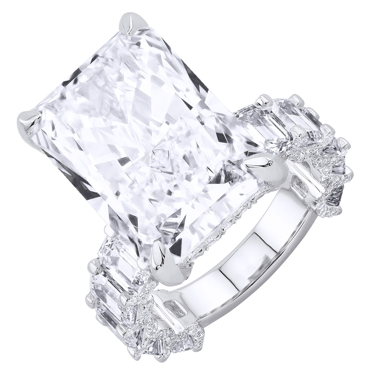 Large 21ct Radiant and Emerald Diamond Engagement Ring Certified