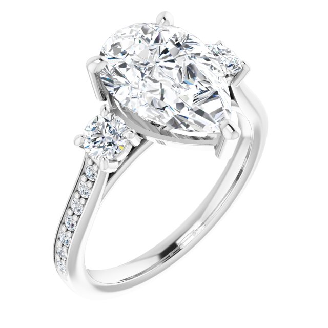 Item Code: ST048DNP, Warranty: 12 months, Ring Style: Birthstone, Metal: 14K Gold, Bridal: Bridal, Engagement, Setting Type: Three-Stone, Width: 1/2in (12.5mm), Personalization: Yes, Jewelry Shape: Pear, Carat Weight: 3 ct, Type of Gemstone: Diamond, Shape: Pear, Round, Color: H, Clarity: SI1, Stone Setting Type: Prong, Pinpoint.